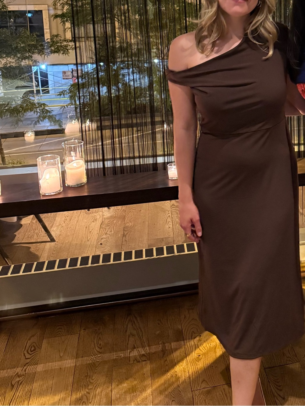 Off the Shoulder Brown Midi Dress